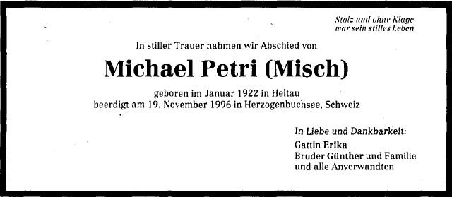 Petri Michael 1922-1996 Todesanzeige